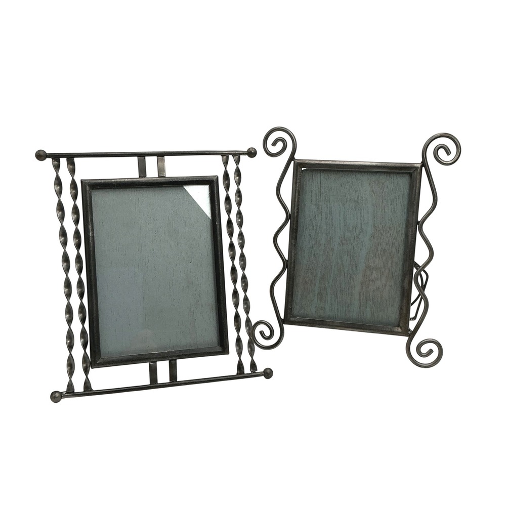 Vintage Wrought Iron Picture Frames Set of 2 Scroll Twisted Metal 5x7 Tabletop